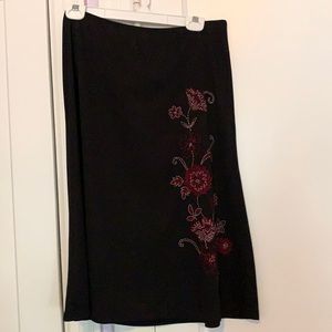 Black Skirt with Floral Stitch Detailing